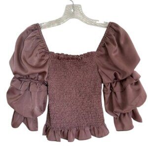 Pants Store Smocked Top Blouse Women's S Tiered Sleeves Plum